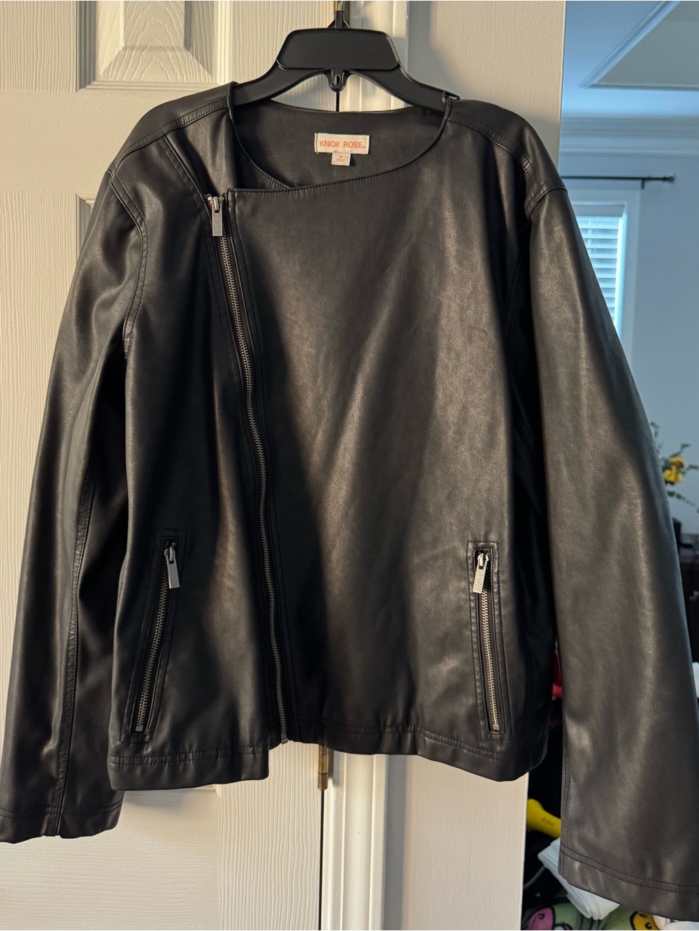 Knox Rose Black Faux Leather Asymmetric Zip Jacket